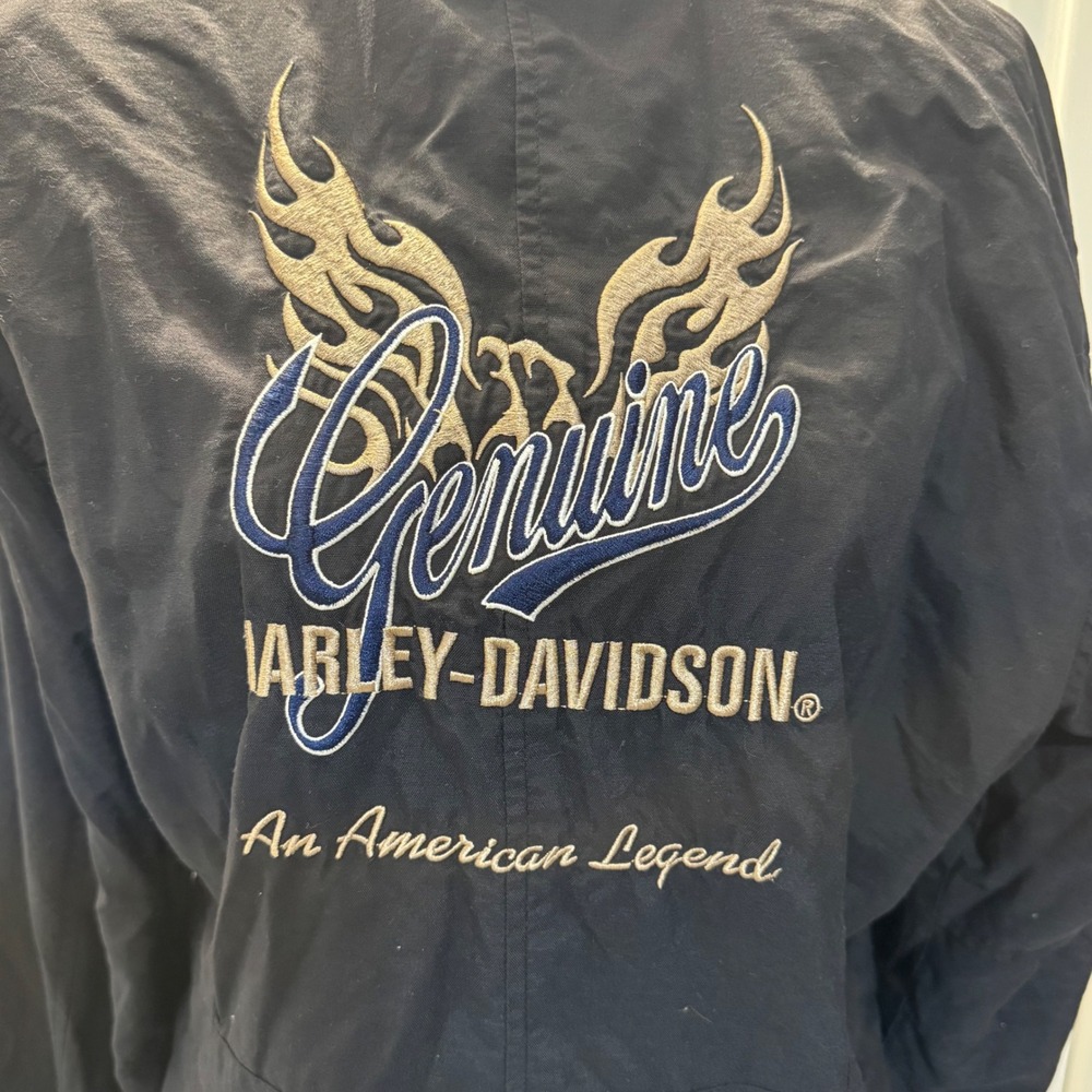 Harley-Davidson Mens Black Nylon Field Jacket Embroidered Flame Logo Large